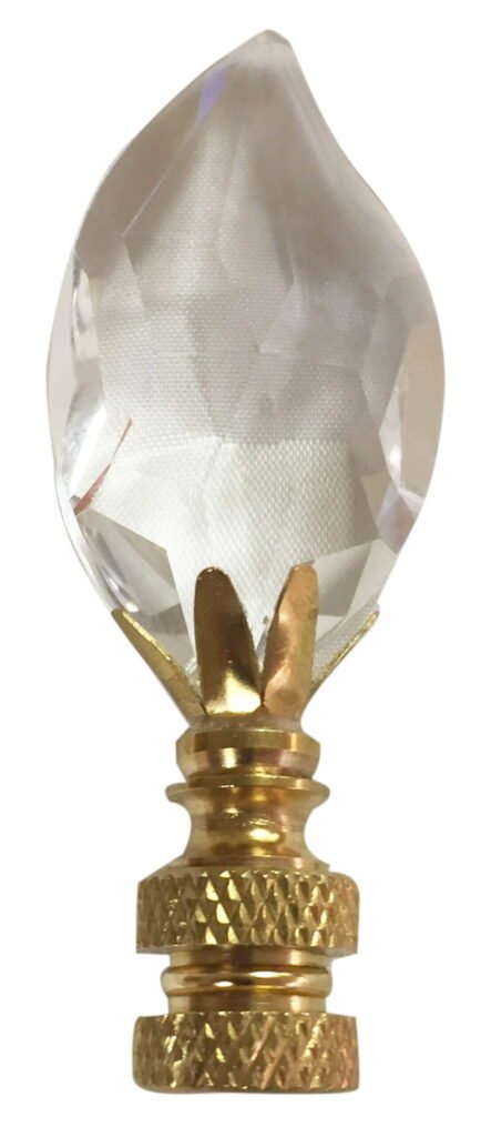 Royal Designs Leaf Cut Clear K9 Crystal Lamp Finial For Lamp Shade With Polished Brass Base 4141