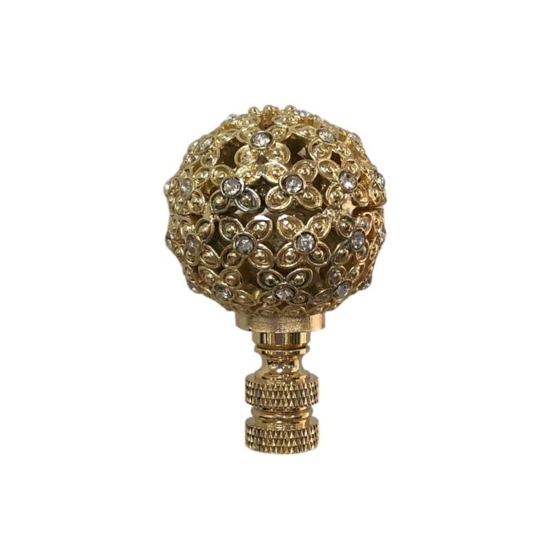 Royal Designs Floral Motif Sphere with Crystal Accents Lamp Finial, Polished Brass - Image 2