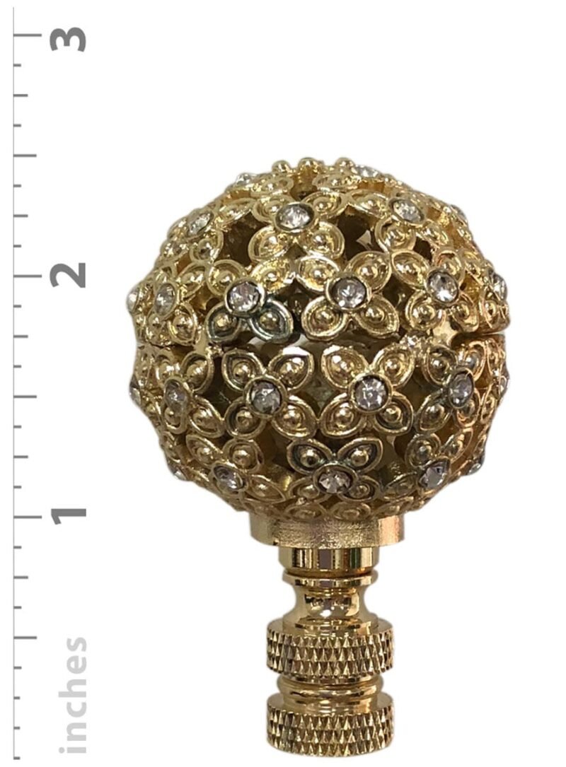 Royal Designs Floral Motif Sphere with Crystal Accents Lamp Finial, Polished Brass - Image 4