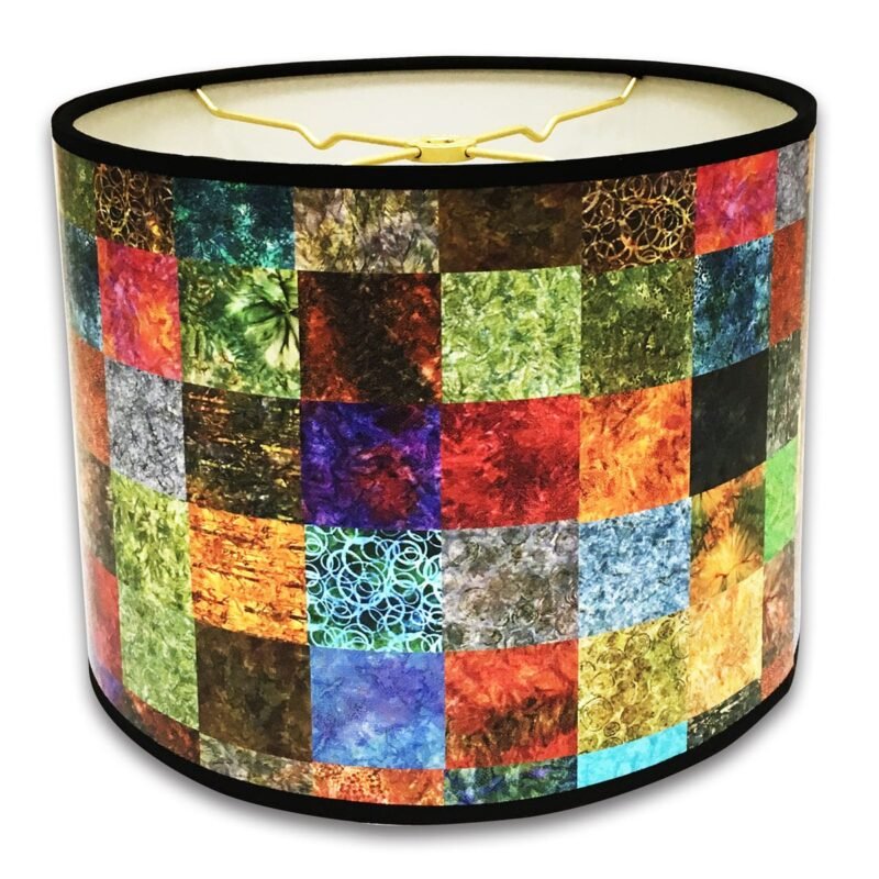 Handmade Lamp Shade Made in USA Colorful Square Patchwork Design 