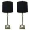 Set of 2 Buffet Lamps, Brushed Nickel Finish with Black Lampshade Square Crystal Accented Base